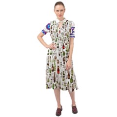 Bottle Chic Print Patterns Keyhole Neckline Chiffon Dress