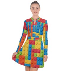 Lego Bricks, Colorful Dots Background Long Sleeve Panel Dress