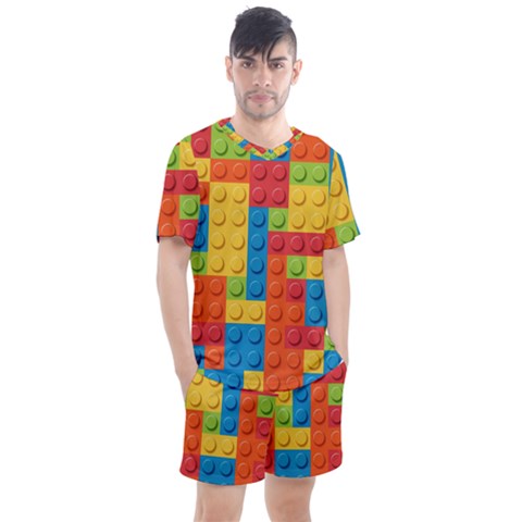 Lego Bricks, Colorful Dots Background Men s Mesh T-shirt And Shorts Set by kyorashop23