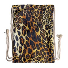 Leopard Skin Texture, Macro, Brown Drawstring Bag (large)