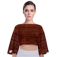 Seamless Wooden Planks Brown Wooden Background Tie Back Butterfly Sleeve Chiffon Top