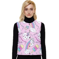 Beautiful Cute Animals Pattern Pink Women s Button Up Puffer Vest