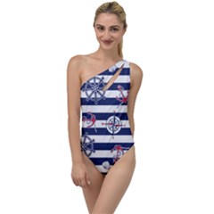 Seamless Marine Pattern To One Side Swimsuit