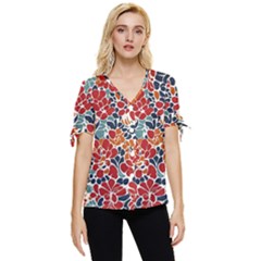 Colorfuleclecticfloralpattern Bow Sleeve Button Up Top