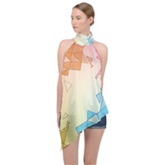 Background Pastel Geometric Lines Halter Asymmetric Satin Top