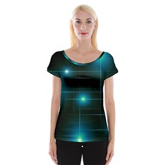 Light Shining Lighting Blue Night Cap Sleeve Top