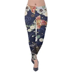 Japanese Wave Koi Illustration Pattern Velvet Leggings