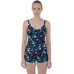 Holiday Season Pattern December Happy Holidays Merry Christmas Winter Family Festive New Year Tie Front Two Piece Tankini