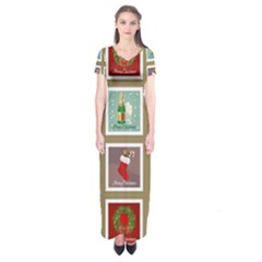 Christmas Stamp Pattern Short Sleeve Maxi Dress