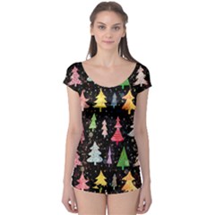 Fun Christmas Trees Adoxali Scandinavian Artistic Background Pattern Boyleg Leotard 