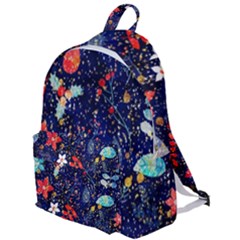 Festive Floral Pattern Christmas Blue Floral Flower Foliage Leaves Pattern Red Snow Winter The Plain Backpack