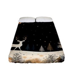 Christmas Winter Xmas Scene Nature Forest Tree Moon Fitted Sheet (full/ Double Size)