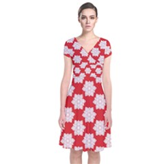 Christmas Snowflakes Background Pattern Short Sleeve Front Wrap Dress