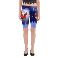 Deer Santa Claus Flying Trees Moon Night Merry Christmas Yoga Cropped Leggings