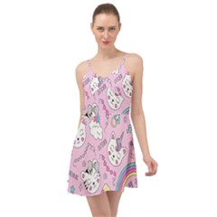 Beautiful Cute Animals Pattern Pink Summer Time Chiffon Dress