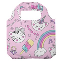 Beautiful Cute Animals Pattern Pink Premium Foldable Grocery Recycle Bag