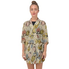 Seamless Pattern With Flower Bird Half Sleeve Chiffon Kimono