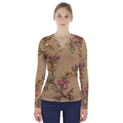 Flowers, Branches, Desenho, Edge, Leaves V-neck Long Sleeve Top