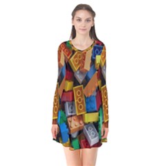 Lego, Toy Block, Colorfulness, Kids Long Sleeve V-neck Flare Dress