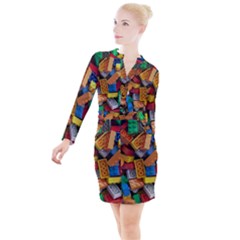 Lego, Toy Block, Colorfulness, Kids Button Long Sleeve Dress