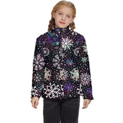 Shiny Winter Snowflake Abstract Christmas Cold Crystal December Kids  Puffer Bubble Jacket Coat