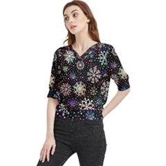 Shiny Winter Snowflake Abstract Christmas Cold Crystal December Quarter Sleeve Blouse