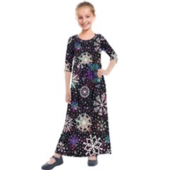 Shiny Winter Snowflake Abstract Christmas Cold Crystal December Kids  Quarter Sleeve Maxi Dress