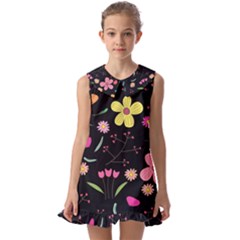 Foliage Pattern, Adorable Beautiful Kids  Pilgrim Collar Ruffle Hem Dress