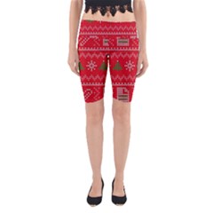 Red Christmas Pattern Xmas Decorations, Christmas Knitted Texture Yoga Cropped Leggings