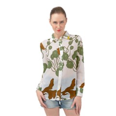 Nasturtium Flowers Plant Leaves Long Sleeve Chiffon Shirt