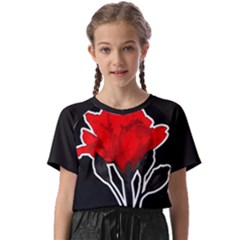 Black Backgrond Red Rose Photo Illustration Over Black Background Kids  Basic T-shirt by dflcprintsclothing