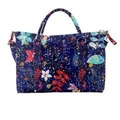 Festive Floral Pattern Christmas Blue Floral Flower Foliage Leaves Pattern Red Snow Winter Carry-on Travel Shoulder Bag