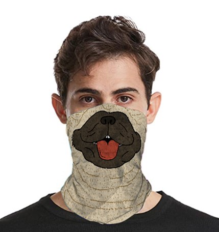 Dirty Beige Cute Pug Face Mask Covering Bandana for Adults