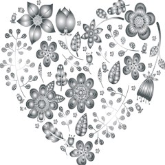 grayscale floral heart background