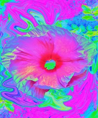 psychedelic pink and red hibiscus flower