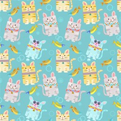 vector seamless pattern with colorful cats fish