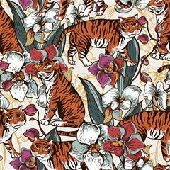 natural seamless pattern with tiger blooming orchid
