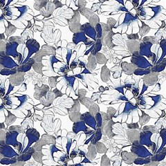 retro texture with blue flowers floral background vintage white