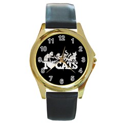 Catz Black Leather Gold Rim Watch (round) by artattack4all
