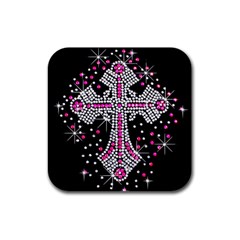 Hot Pink Rhinestone Cross 4 Pack Rubber Drinks Coaster (square) by artattack4all