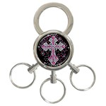 Hot Pink Rhinestone Cross 3-Ring Key Chain Front