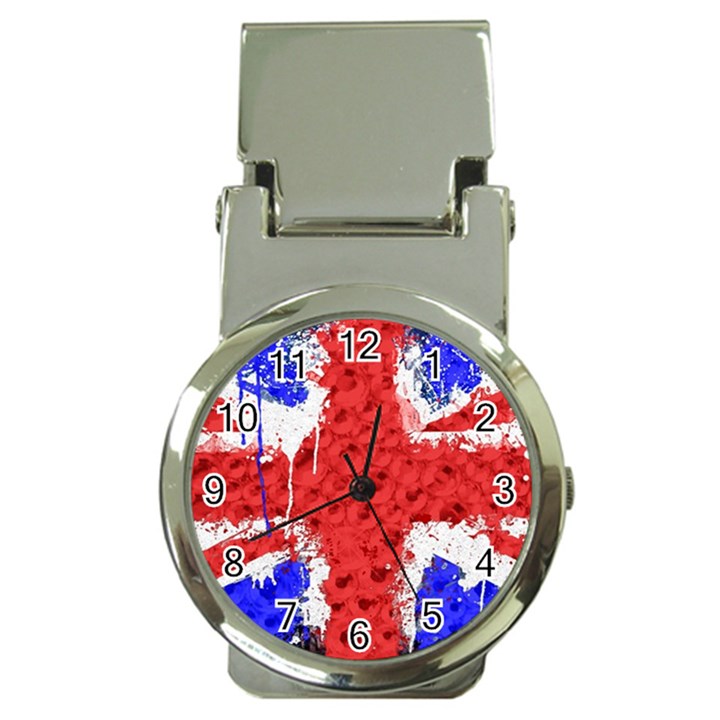 Distressed British Flag Bling Chrome Money Clip with Watch