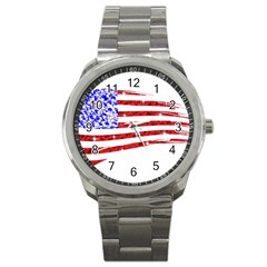 Sparkling American Flag Stainless Steel Sports Watch (round) by artattack4all
