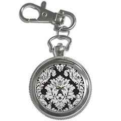 Diamond Bling Glitter On Damask Black Key Chain & Watch by artattack4all