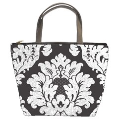 Diamond Bling Glitter On Damask Black Bucket Handbag by artattack4all