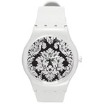 Diamond Bling Glitter on Damask Black Round Plastic Sport Watch Medium Front