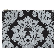 Diamond Bling Glitter On Damask Black Cosmetic Bag (xxl) by artattack4all