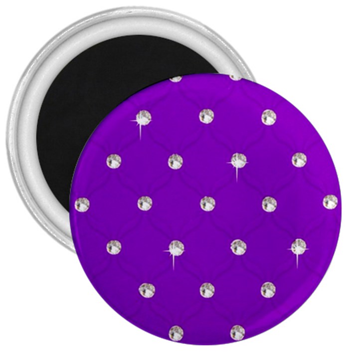 Royal Purple and Silver Bead Bling Large Magnet (Round)