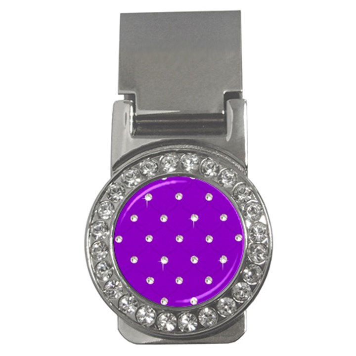 Royal Purple and Silver Bead Bling Money Clip with Gemstones (Round)