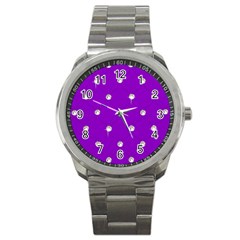 Royal Purple And Silver Bead Bling Stainless Steel Sports Watch (round) by artattack4all